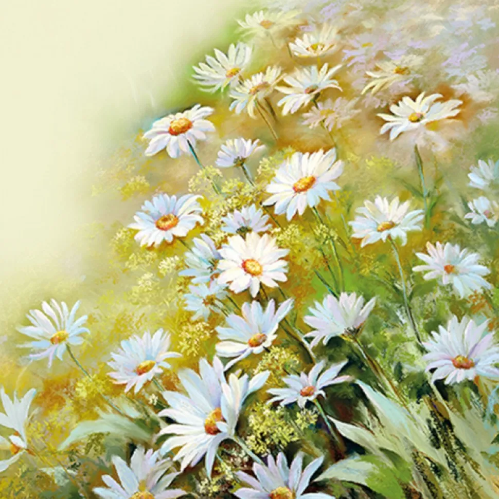 20 SERVIETTES PAPIER CHAMPS MARGUERITES 33CM