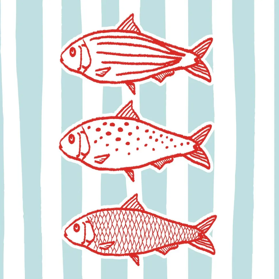 20 SERVIETTES PAPIER DÉFILÉ POISSONS RAYURES 33CM