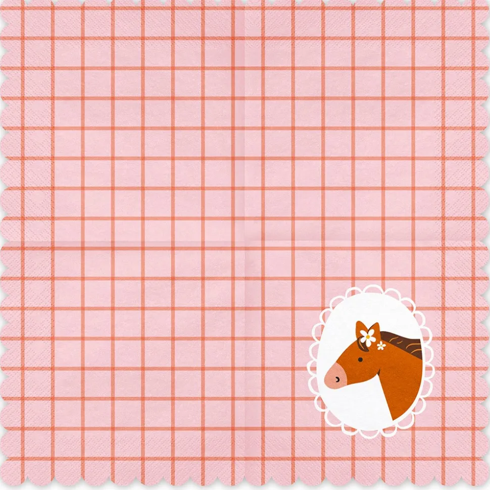 12 SERVIETTES PAPIER FESTON CHEVAL 33CM ROSE
