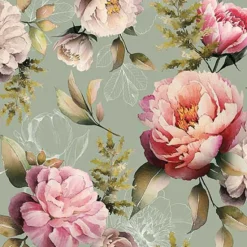 20 SERVIETTES PAPIER FLEURS PIVOINES 33CM VERT