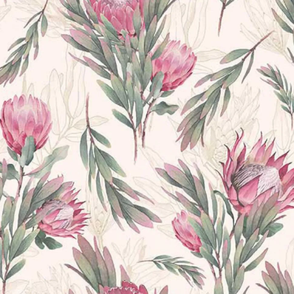 20 SERVIETTES PAPIER FLEURS PROTEA 33CM CRÈME