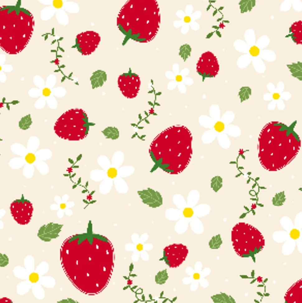 20 SERVIETTES PAPIER FRAISES EN FLEURS 33CM BEIGE