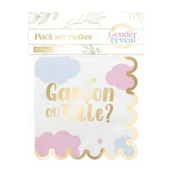 10 SERVIETTES PAPIER GENDER REVEAL 33CM BLANC
