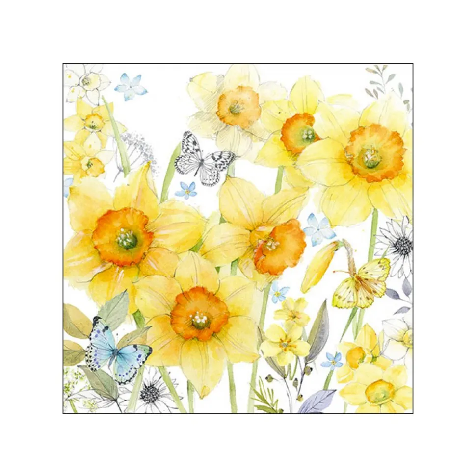 20 SERVIETTES PAPIER JONQUILLES 33CM
