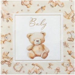 12 SERVIETTES PAPIER LITTLE TEDDY 33CM IVOIRE