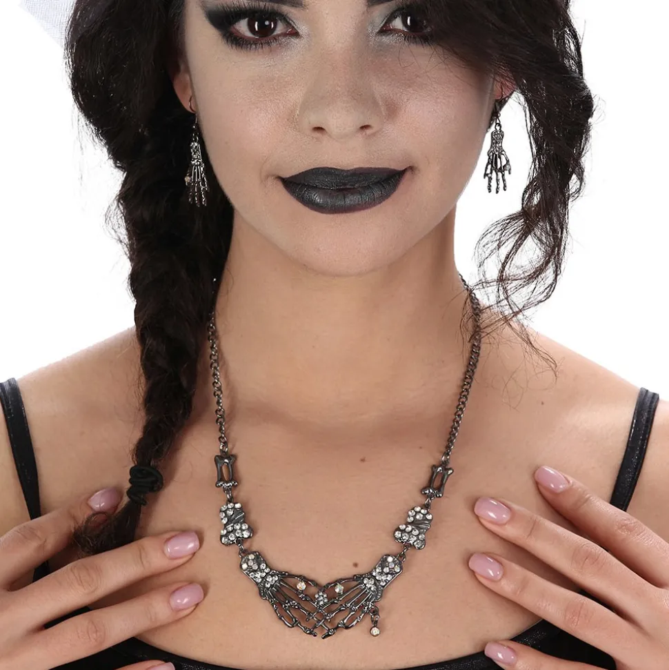 SET COLLIER BOUCLES OREILLES SQUELETTE ARGENTÉ