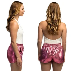 SHORT STRETCH ROSE CLAIR MÉTAL FEMME