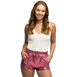 SHORT STRETCH ROSE CLAIR MÉTAL FEMME