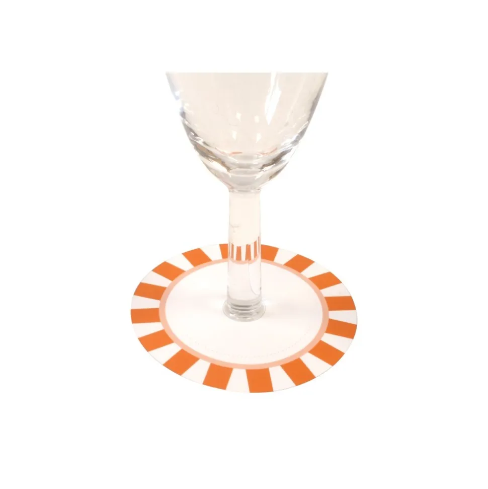6 SOUS-VERRES CARTON RAYURES 7.5CM ORANGE