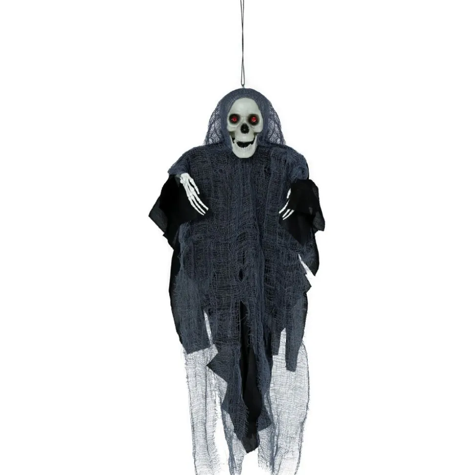 SQUELETTE YEUX ROUGES SUSPENSION DÉCO 40CM NOIR