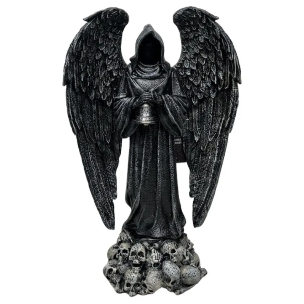 STATUE ANGE FAUCHEUR AILES RÉSINE 19X10X31CM NOIR