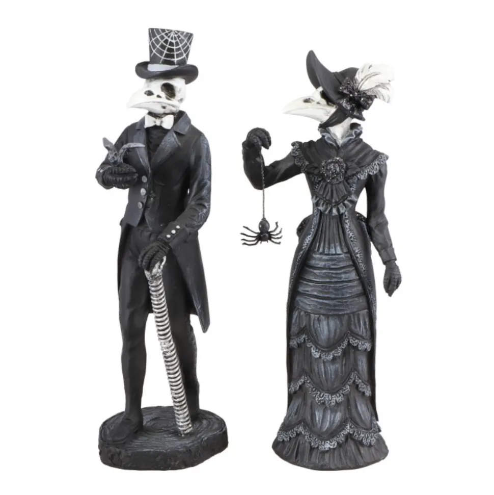 STATUE CORBEAU SQUELETTE RÉSINE 7X6X21CM NOIR
