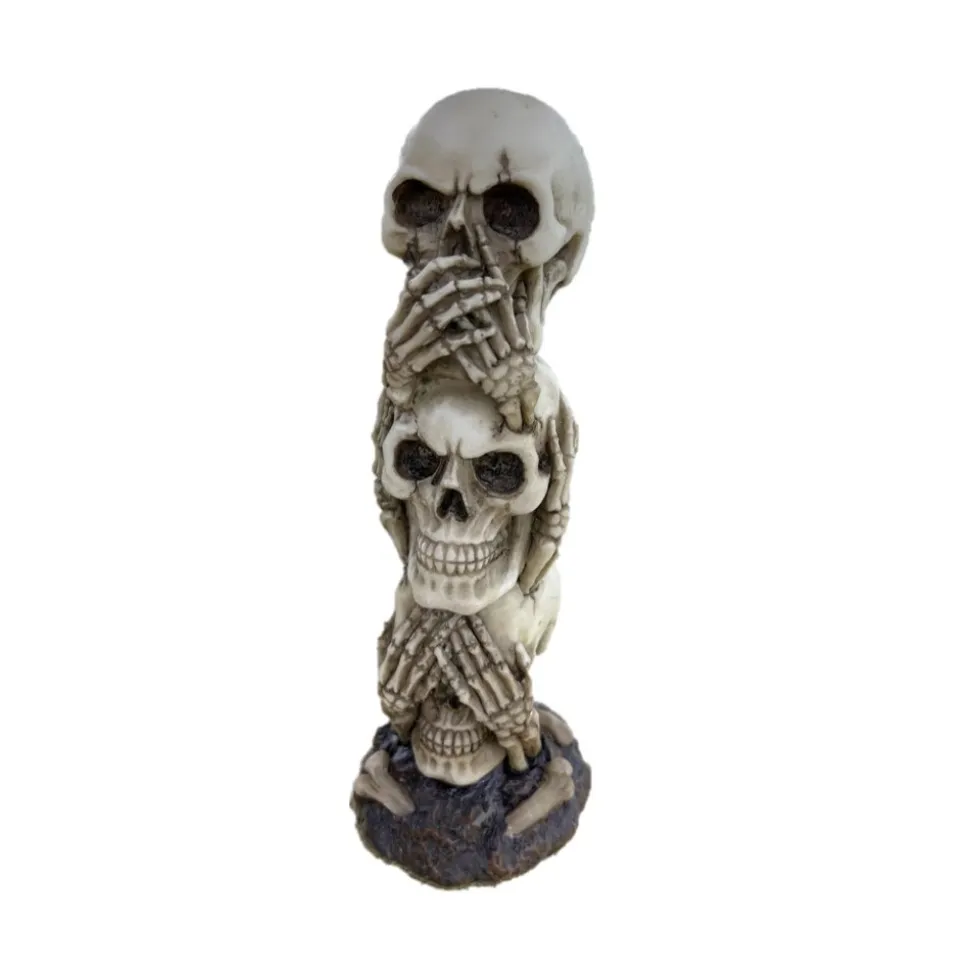 STATUETTE TÊTES DE MORT EMPILÉ RÉSINE 19.4X7X7CM