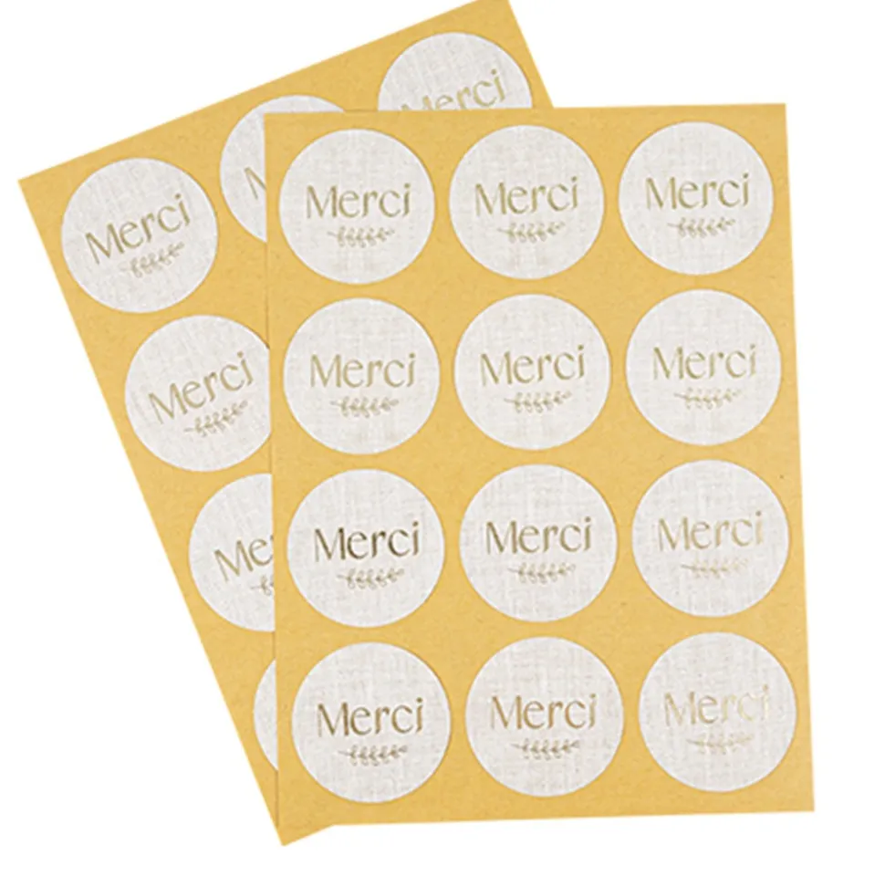 24 STICKERS CADEAUX MERCI COMMUNION 5CM EFFET LIN
