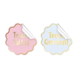 16 STICKERS TEXTILE ROND GENDER REVEAL 6CM