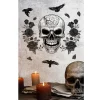STICKER TÊTE DE MORT CORBEAUX ROSES NOIRES 25X70CM