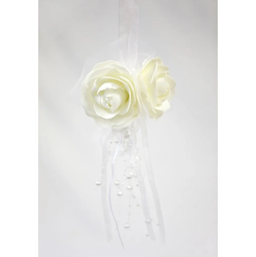 SUSPENSION BOULE ROSE PERLES 44X11CM BLANC