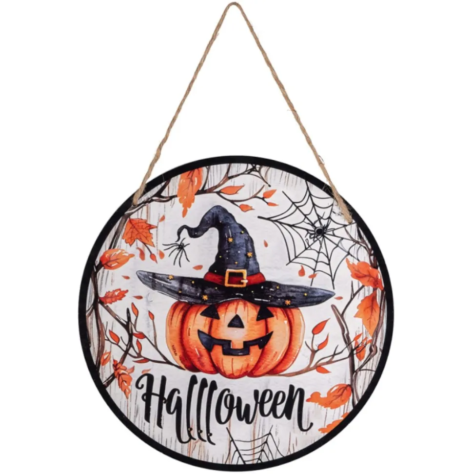 SUSPENSION PANCARTE BOIS CITROUILLE HALLOWEEN 37CM