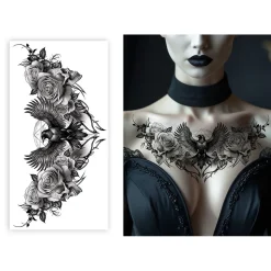 TATOUAGE ÉPHÉMÈRE COU CORBEAU 23.5X12.5CM NOIR