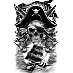 TATOUAGES ÉPHÉMÈRES CRÂNE PIRATE REBELLION 14X30CM