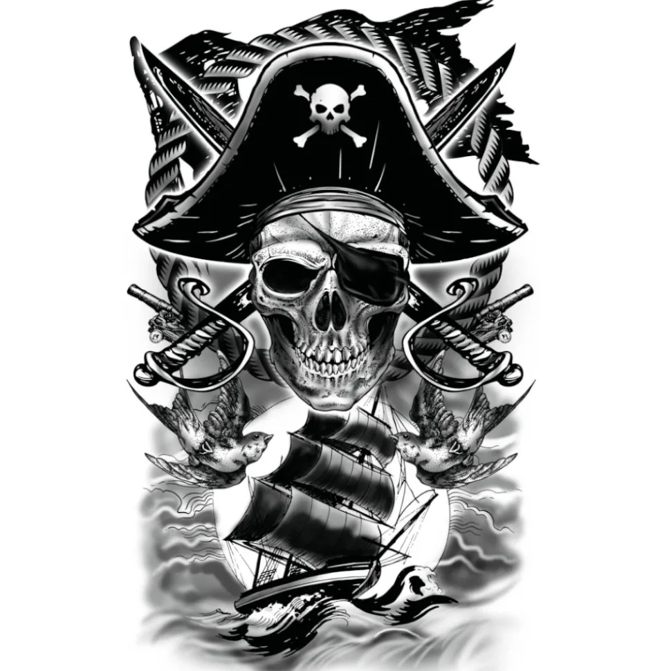 TATOUAGES ÉPHÉMÈRES CRÂNE PIRATE REBELLION 14X30CM