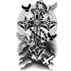 TATOUAGES ÉPHÉMÈRES DIVINITÉ CROIX COLOMBE 14X30CM