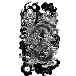 TATOUAGES ÉPHÉMÈRES DRAGON DIABOLIQUE ASIE 14X30CM