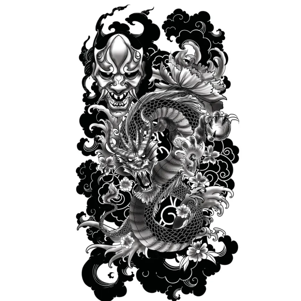 TATOUAGES ÉPHÉMÈRES DRAGON DIABOLIQUE ASIE 14X30CM