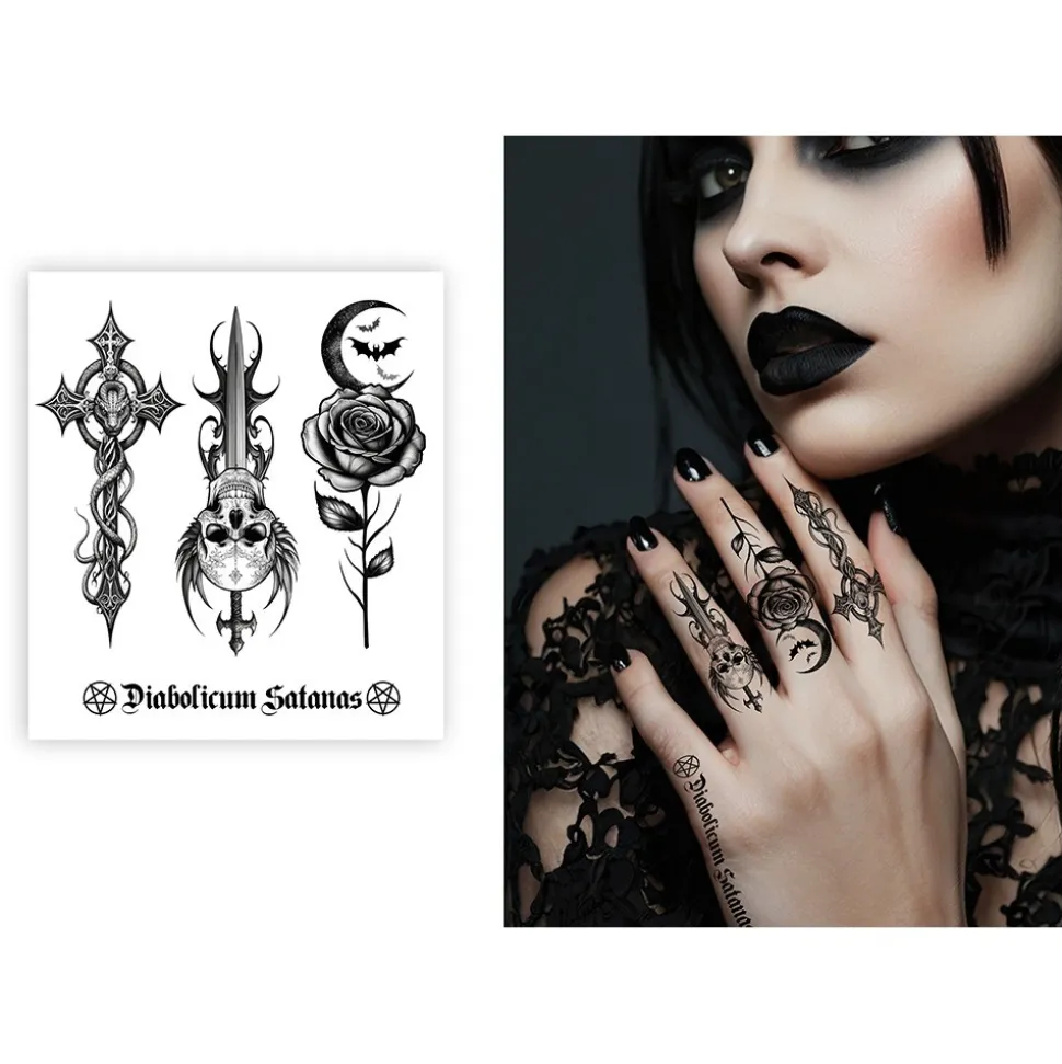TATOUAGES ÉPHÉMÈRES GOTHIQUES DIABLE 8X9CM NOIR