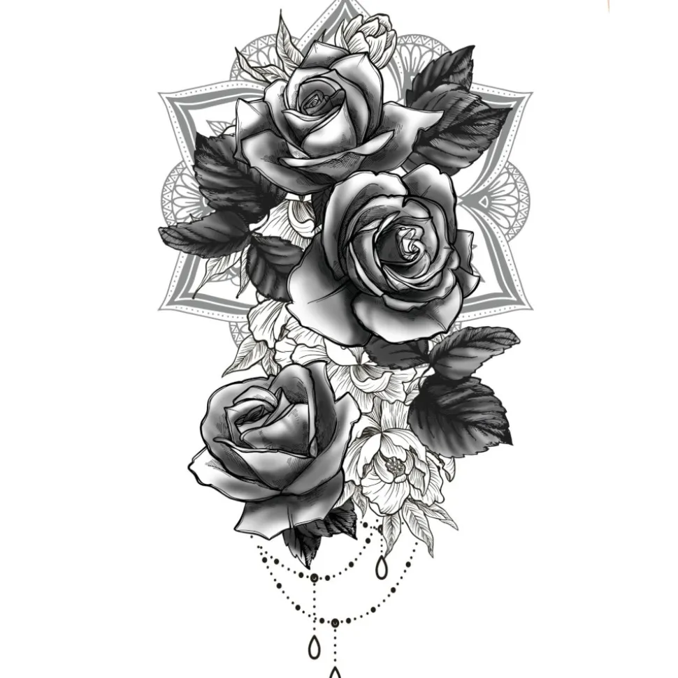 TATOUAGES ÉPHÉMÈRES MANDALA ROSES 14X30CM