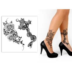 TATOUAGES ÉPHÉMÈRES SQUELETTE CROIX 14.5CM NOIR