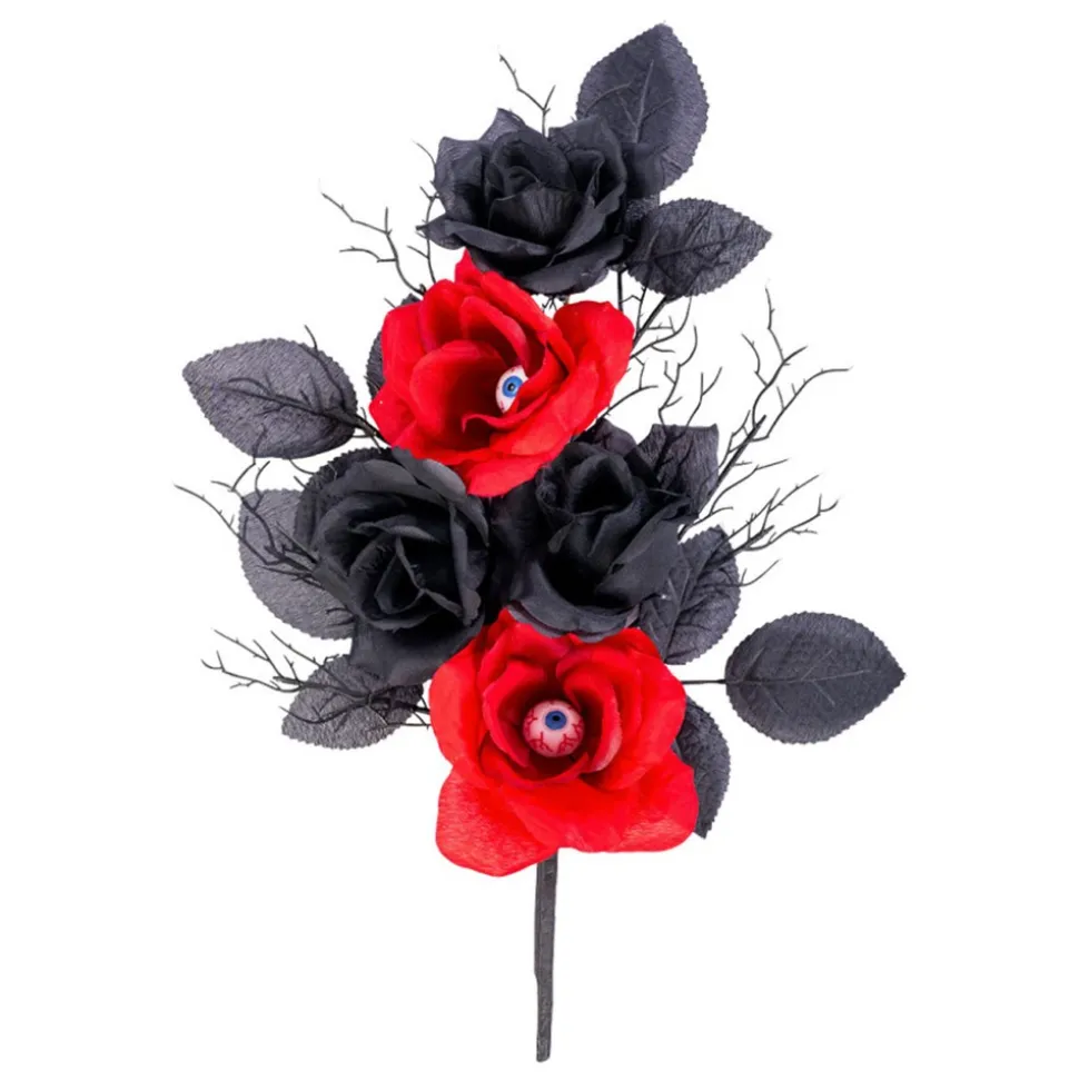TIGE FLEUR ROSIER ARTIFICIEL YEUX 40CM NOIR ROUGE