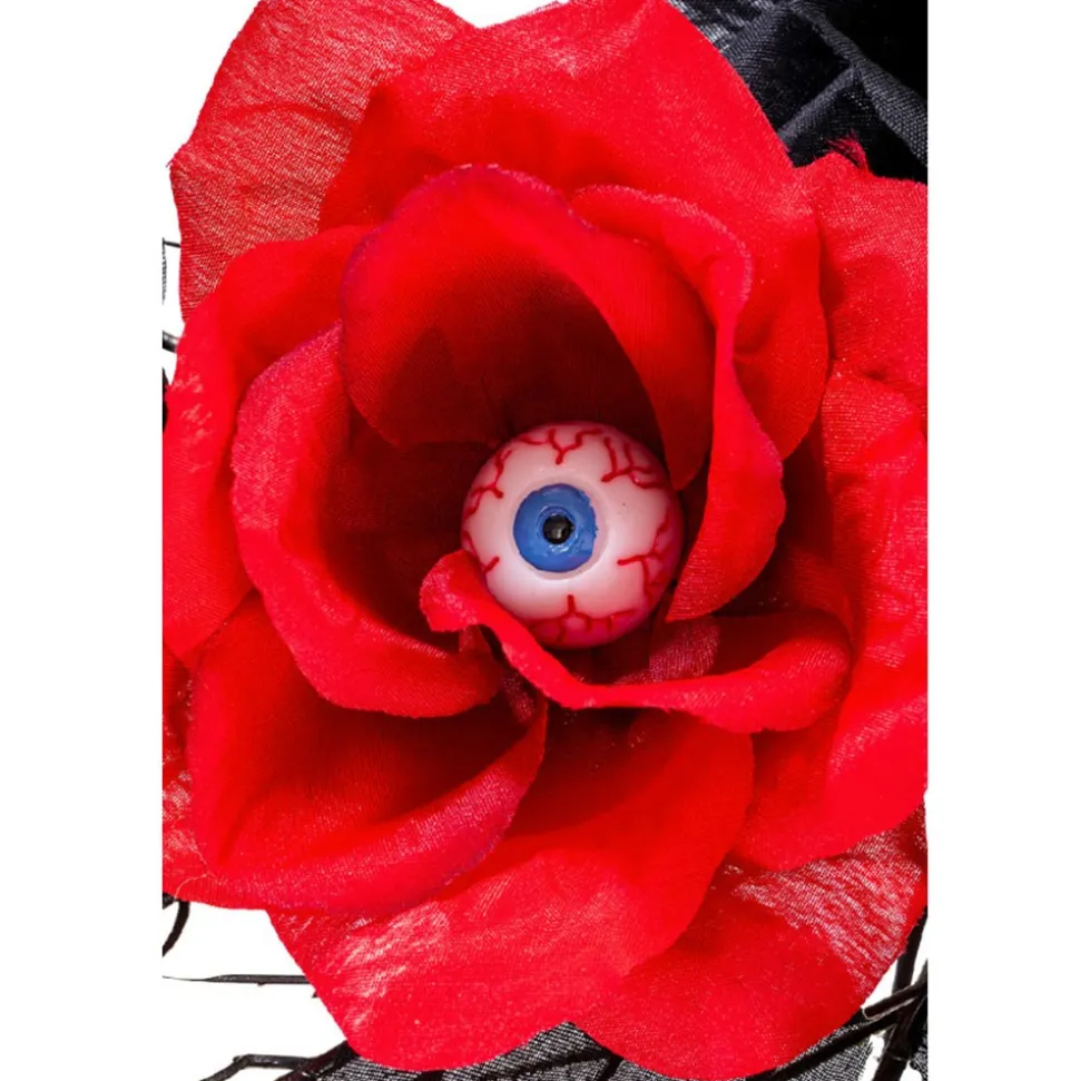 TIGE FLEUR ROSIER ARTIFICIEL YEUX 40CM NOIR ROUGE