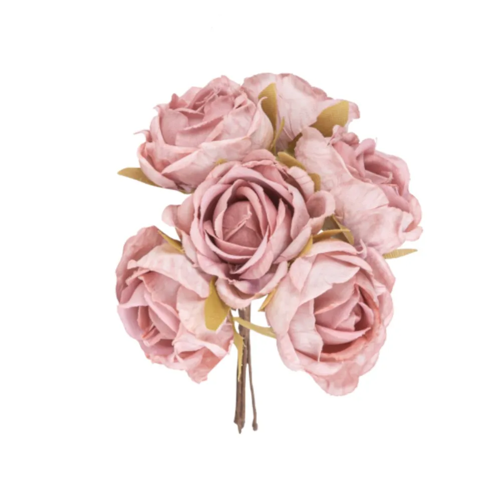 6 TIGES ROSE ARTIFICIELLE 10CM VIEUX ROSE
