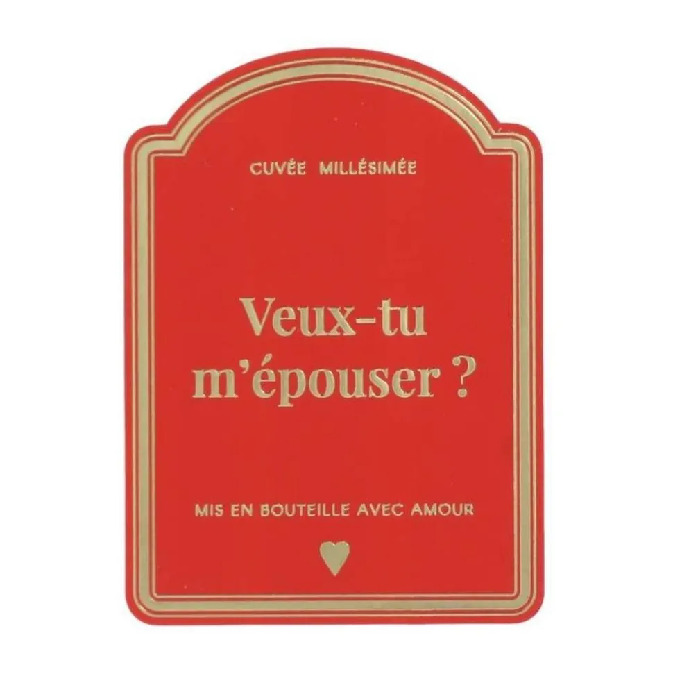 ÉTIQUETTE BOUTEILLE DEMANDE MARIAGE 8X11CM ROUGE