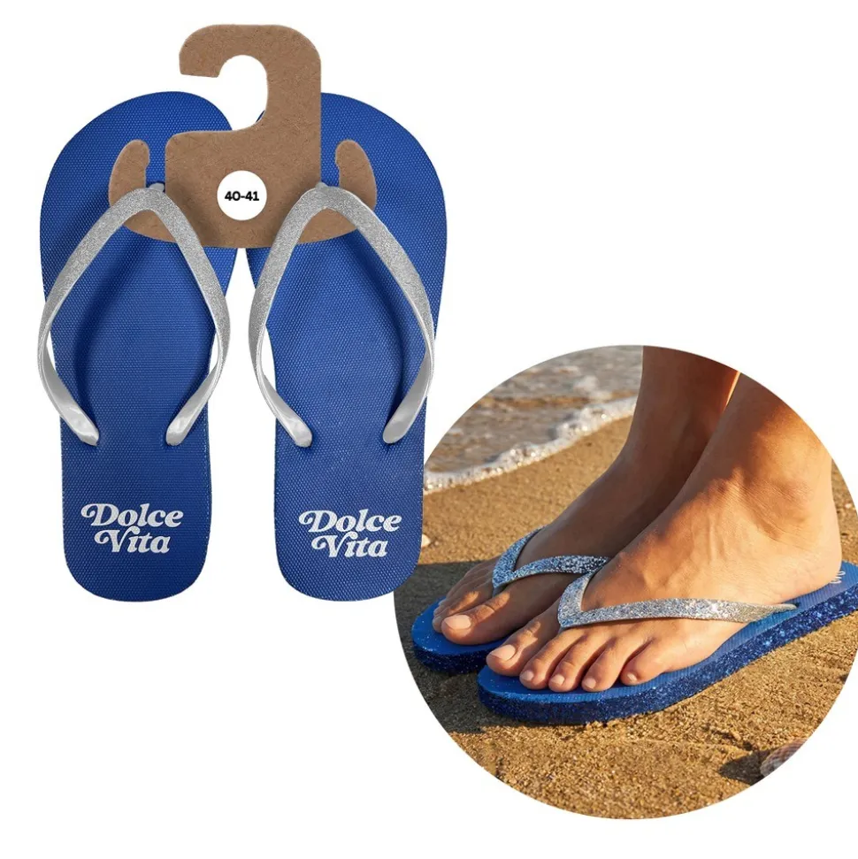 TONGS DOLCE VITA PAILLETTES BLEU FEMME
