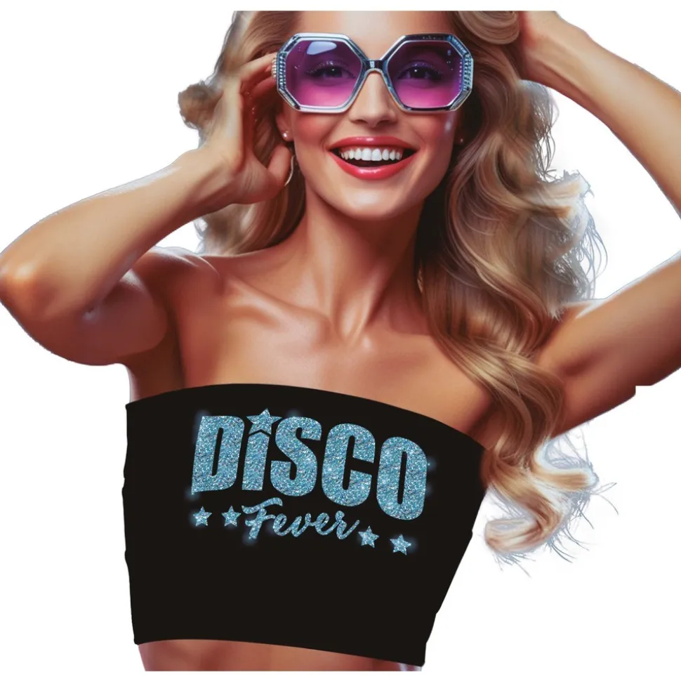 TOP BANDEAU NOIR DISCO FEVER PAILLETTES FEMME