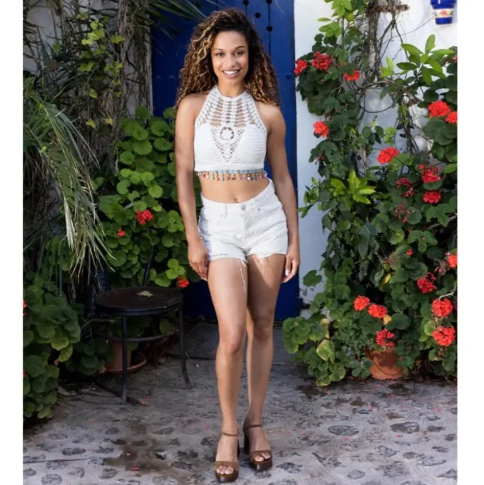 TOP BOHÈME BLANC CROCHETÉ À PERLES FEMME