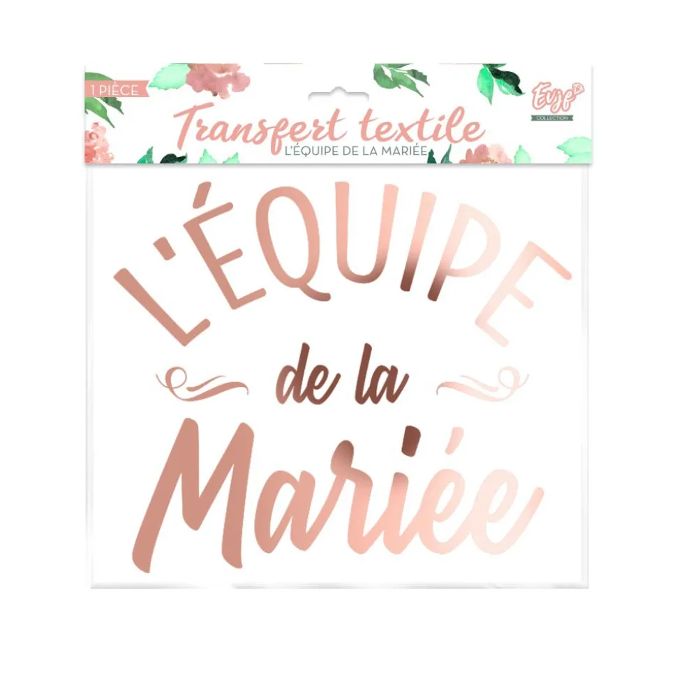TRANSFERT TEXTILE ÉQUIPE MARIÉE EVJF 20CM OR ROSE