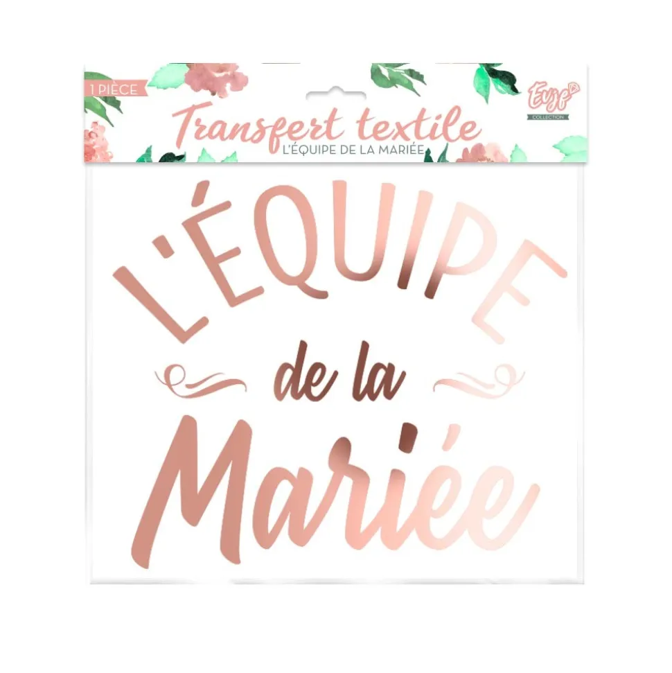 TRANSFERT TEXTILE ÉQUIPE MARIÉE EVJF 20CM OR ROSE