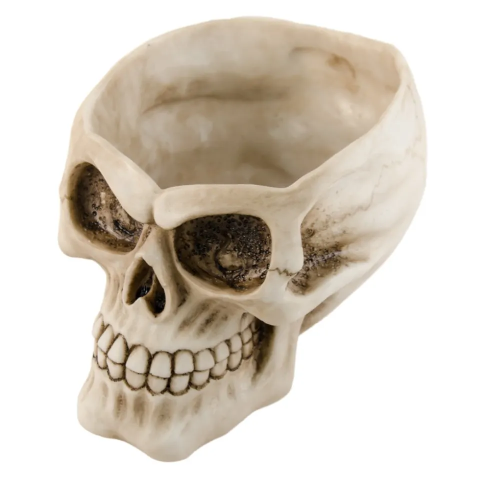 TÊTE DE MORT RÉSINE 12.5X15.8X10CM BEIGE