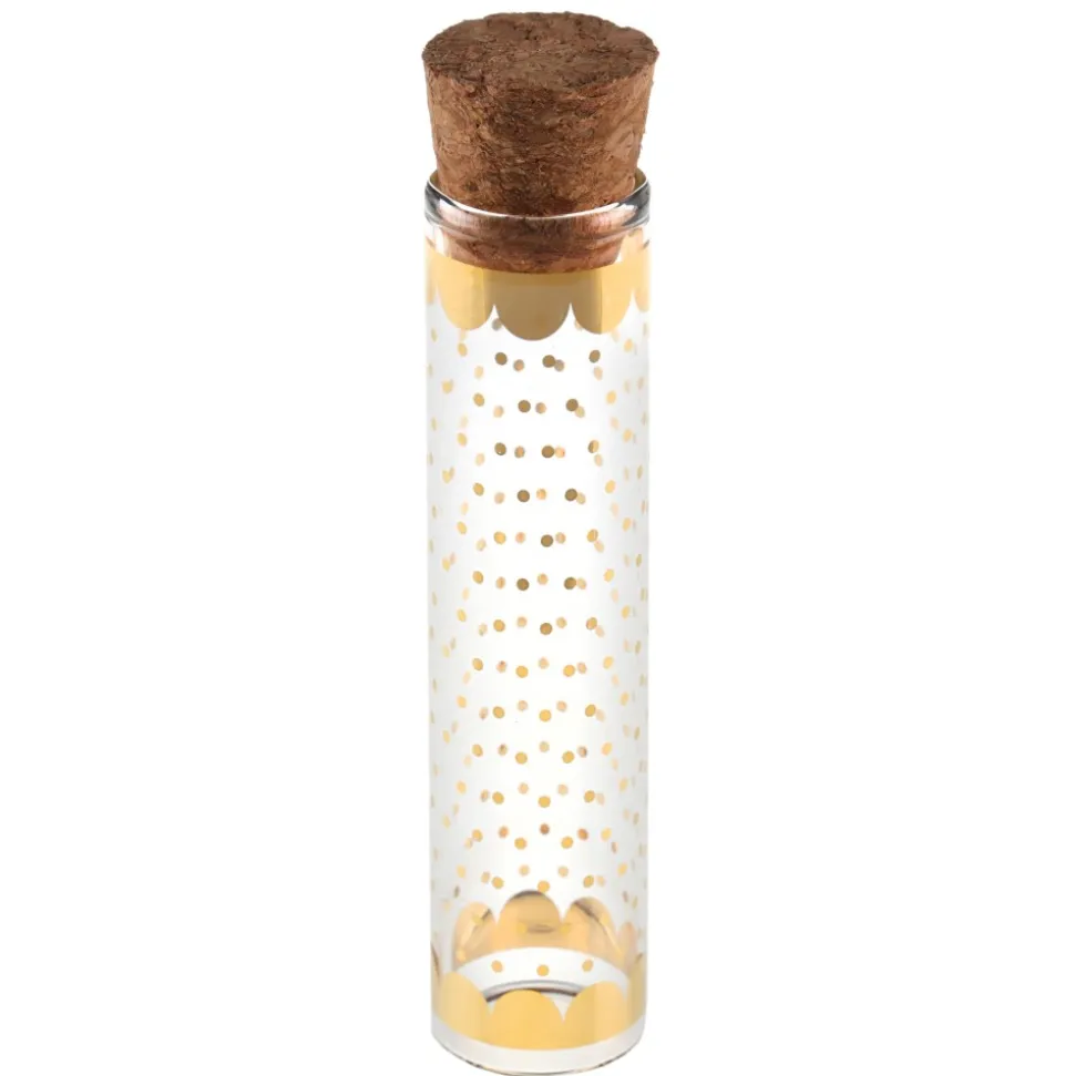 TUBE À ESSAI VERRE POIS OR BOUCHON LIÈGE 10CM