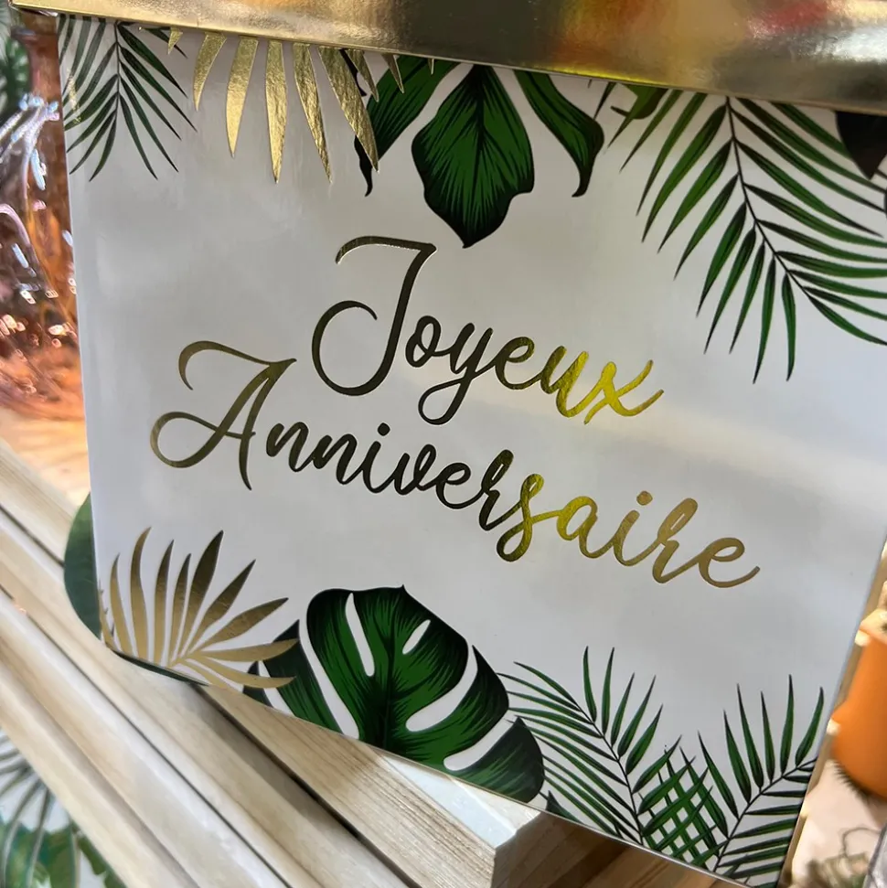 URNE CARTON ANNIVERSAIRE TROPICAL PARTY 20CM VERT
