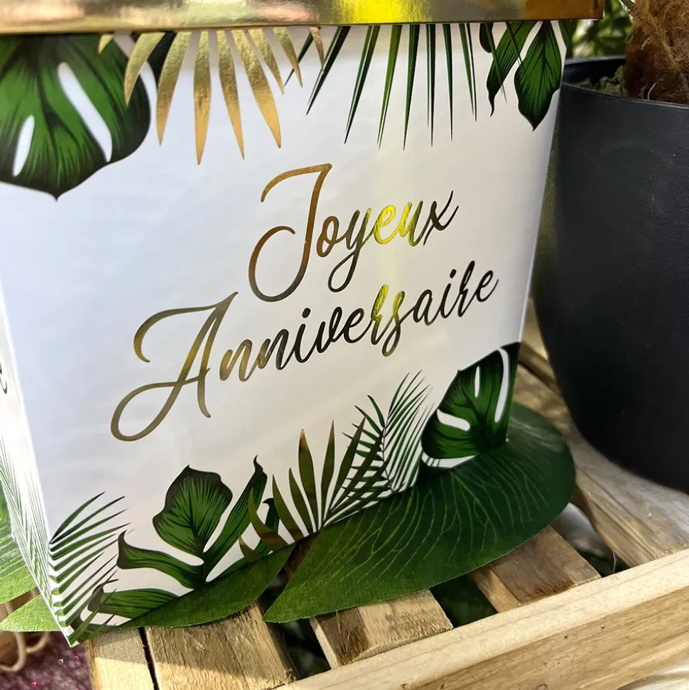 URNE CARTON ANNIVERSAIRE TROPICAL PARTY 20CM VERT