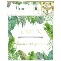 URNE CARTON ANNIVERSAIRE TROPICAL PARTY 20CM VERT