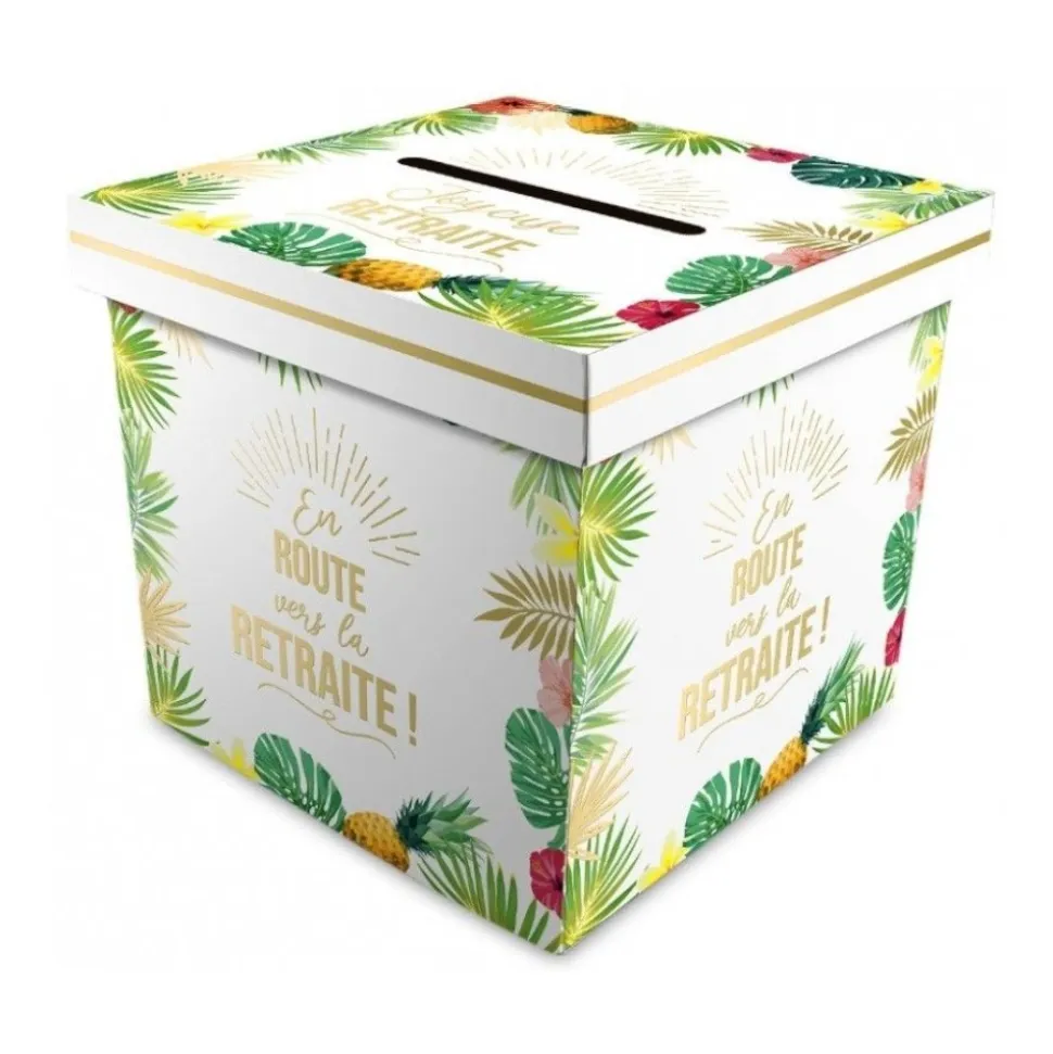 URNE CARTON CAGNOTTE RETRAITE TROPICAL 20CM