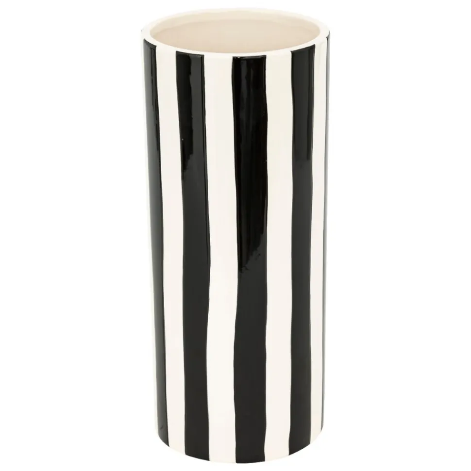 VASE CÉRAMIQUE CYLINDRE RAYÉ EDRIC 30CM NOIR