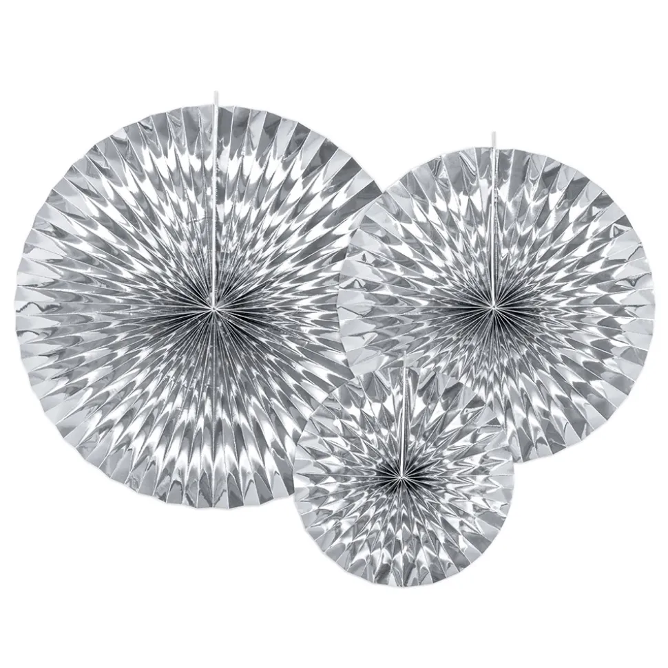 3 ÉVENTAILS DÉCO ARGENT 23-32-40CM