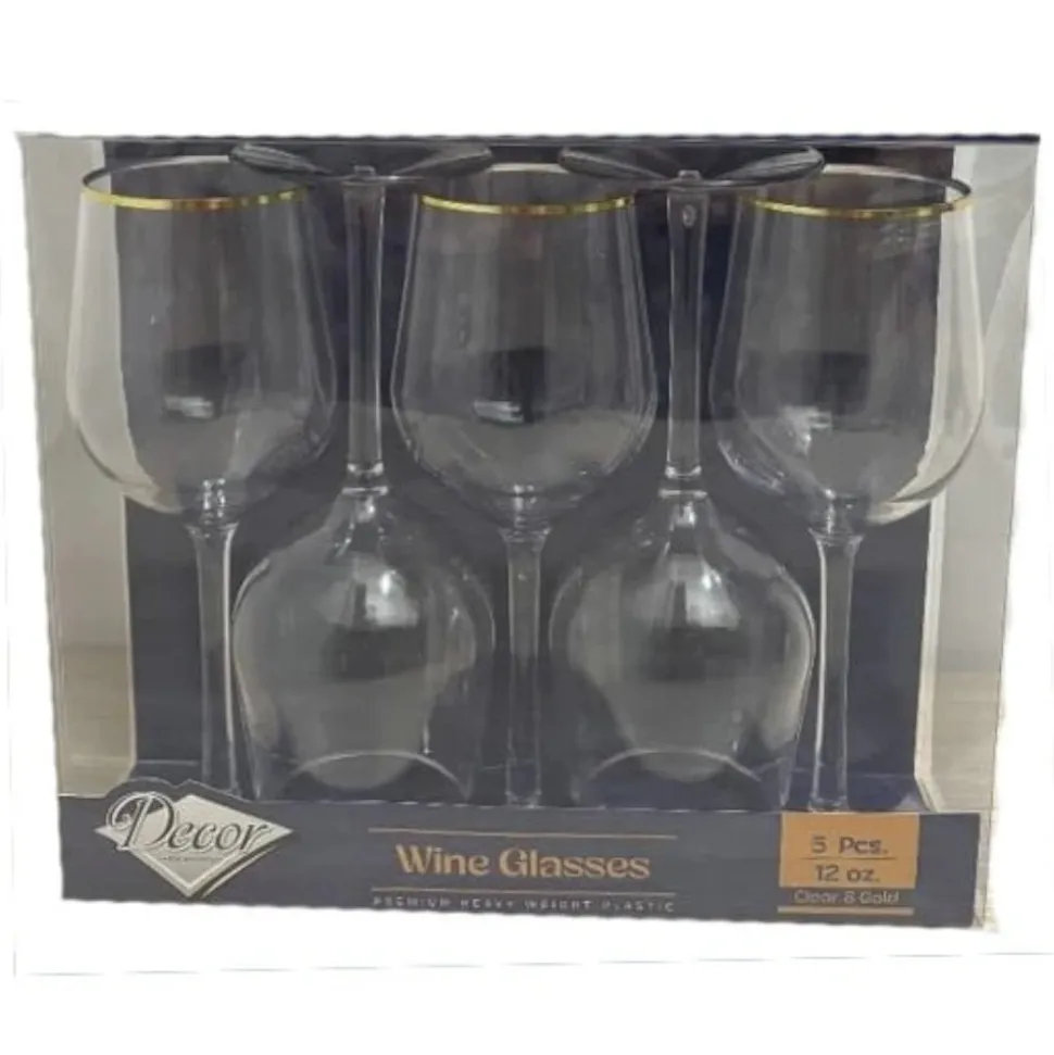 5 VERRES À PIED 350ML PREMIUM TRANSPARENT ET OR