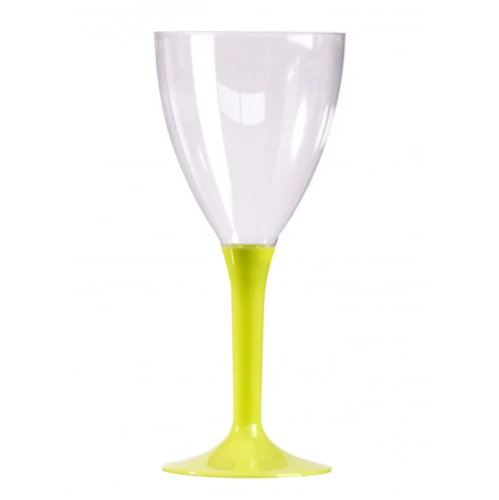 10 VERRES À VIN RÉUTILISABLES 16CL PIED VERT ANIS